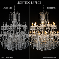 Lustre de luxe en fer doré et cristal K9, large et imposant, idéal pour mariages, événements extérieurs, salles privées, dîners et lieux de réception.