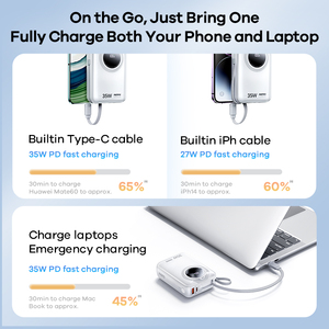 Rpp-73 35W Pd Power Bank 20000Mah With 2 Fast <b>Charging</b> <b>Cables</b> Four Output Methods Banks RPP-73 35W PD Power Bank 20000mAh With 2 - Product Image 3