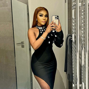 Bettergirl di alta qualità nuova fasciatura a spalla singola fasciatura tubino moda elegante gamba <span class=keywords><strong>lunga</strong></span> gamba rivelazione <span class=keywords><strong>abito</strong></span> - Product Image 3