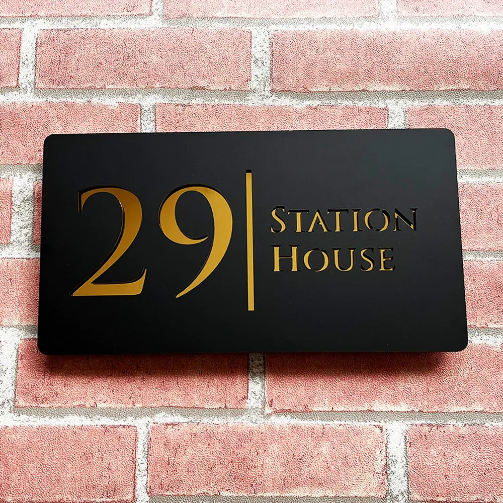 Custom Acrylic Modern House Door Number Sign Personalized Outdoor Street Family Name Plates