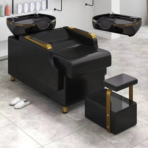 Cama de Spa para Cabeza de Acero Inoxidable de Estilo Moderno para Salón de Belleza, Lavabo Negro para Peluquería - Product Image 1