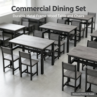 Ensemble de table et chaises de salle à manger rectangulaire robuste pour usage commercial, ensemble de meubles de restaurant 4 pièces avec plateau en bois et structure en métal pour cantine