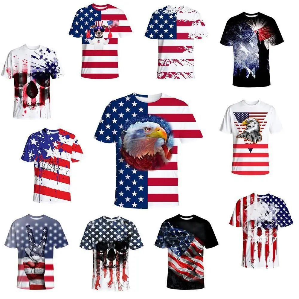 Camisetas de manga corta con estampado 3D Unisex, camisa con estampado de águila de la bandera americana, Vintage, de verano