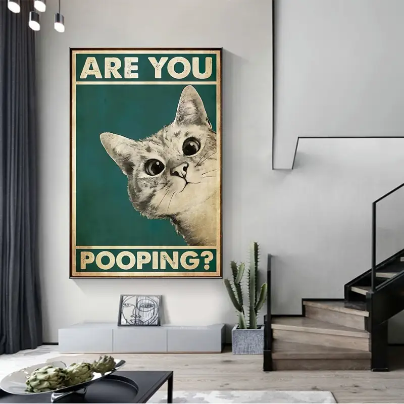 Eğer Pooping Poster banyo komik banyo işareti tuval baskılar sevimli kedi alıntı sanat boyama duvar resmi tuvalet WC dekor için