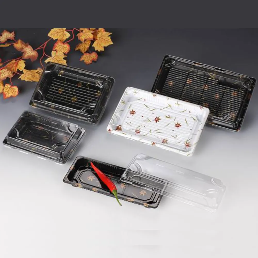 Plastic Sushi Tray Disposable Containers Take Away Reusable Sushi Plastic Sushi Container Tray With Lid