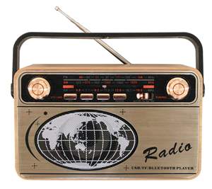 Radio AM FM SW de 3 Bandas con Acabado de Madera Vintage, Sintonización Manual Retro Portátil, Receptor de Transmisión Recargable por USB con Entrada AUX y Tarjeta TF - Product Image 1