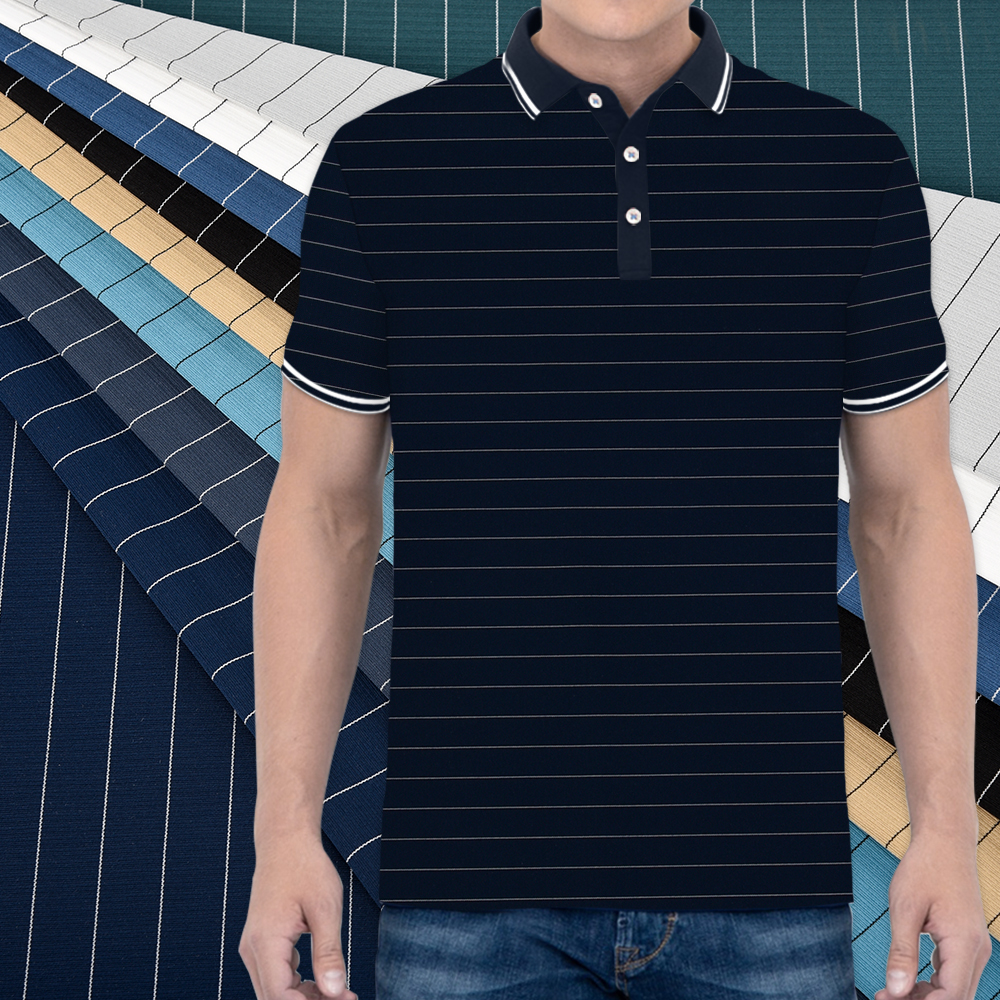 Custom Stretch Warp Knitted Stripe Breathable Medium Weight Polo Shirt Fabric Yarn Dyed 86% Nylon 14% Spandex Stock