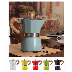 Estufa <span class=keywords><strong>italiana</strong></span> portátil de acero inoxidable, Mocha eléctrica negra mate para café Espresso, Moka, con mango de madera - Product Image 2