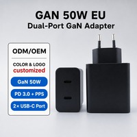 Cargador de Pared Eléctrico USB-C de Doble Puerto GaN de 50W 25W con Enchufe Europeo, PD 3.0, OVP, Carga Súper Rápida, Adaptador de Corriente para Teléfono Móvil