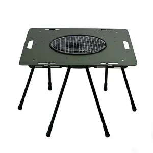 OEM Multifunctional Party Picnic Foldable Metal Adjustable Height Outdoor Folding Mobile Kitchen Camp Grill Tables