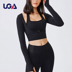 Vêtements de sport pour femmes, col licou, à manches longues, haut de Yoga, t-<span class=keywords><strong>shirt</strong></span> personnalisable à séchage rapide, chemises athlétiques - Product Image 1
