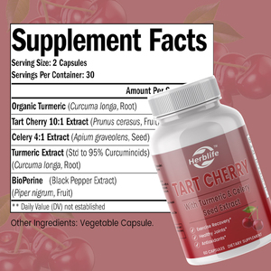 Cápsulas de extracto de cereza ácida 3 en 1 OEM de etiqueta privada con suplementos de semillas de cúrcuma y apio para articulaciones, músculos, soporte para dormir - Product Image 2