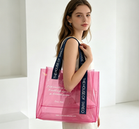 Bolsos de PVC Morados de Moda con Asa de Tela, Logotipo de Seda Personalizado Impreso con Botón para Mujer, Regalo