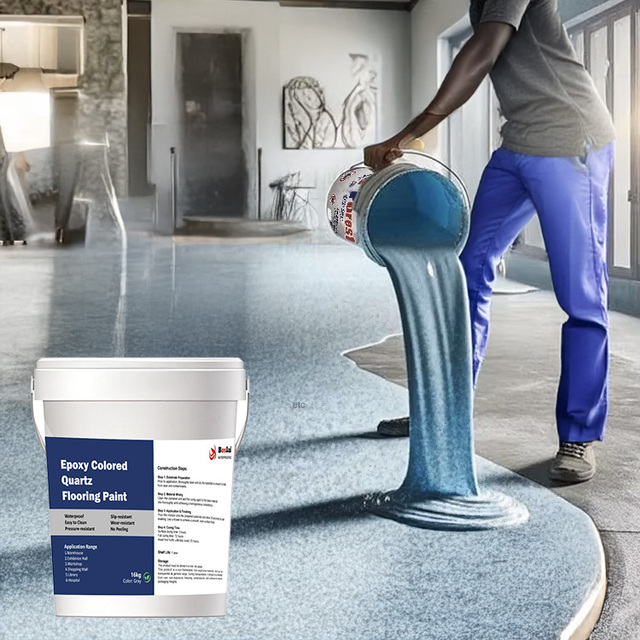 Epoxy Quartz Floor Coating Anti Slip Wear Resistant Garage Hospital School Commercial Industrial Flooring Self-Leveling Paint