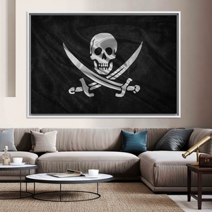 Elegant Jolly Roger Flag Canvas Print - Pirate Themed Decor,WHITE <b>FRAMED</b> CANVAS - Product Image 3