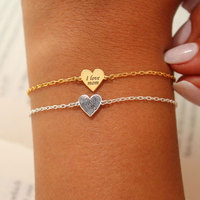 Bracelet Cœur Classique Personnalisé en Laiton/Acier Inoxydable avec Empreinte Digitale, Bijou Commémoratif Gravé à la Main, Cadeau pour Maman