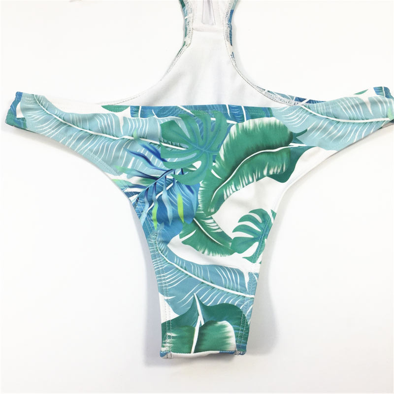 Summer fashion style leaves printed Ladies sexy swimsuit one-piece halter swimwear