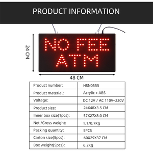 9*19 pulgadas Led <span class=keywords><strong>SIN</strong></span> TARIFA ATM Interior Led Open Sign, Store Front Hanging on Intermitente Publicidad Bank Signage - Product Image 4