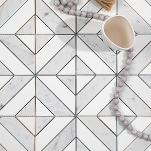 Secolo mosaico bianco grigio pietra naturale marmo onyx bianco Thassos striscia quadrato mosaico pavimentazione parete cucina bagno - Product Image 5