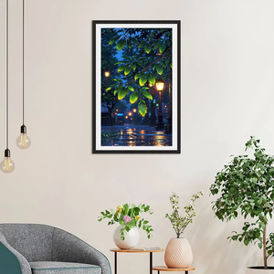 <span class=keywords><strong>Art</strong></span> mural moderne : Feuilles vertes et lampadaires, impression haute définition, peinture sur toile de paysage <span class=keywords><strong>avec</strong></span> <span class=keywords><strong>cadre</strong></span> intérieur pour décoration murale - Product Image 2