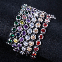 Hermosas Pulseras de Moda para Mujer, Plateadas, Redondas, con Circonita Cúbica Verde, con Cierre de Seguridad