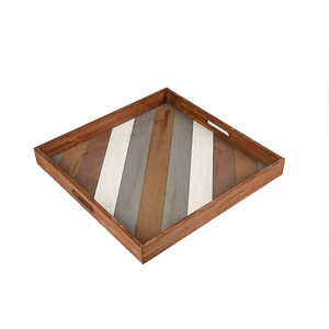 Solid Wood <b>Tray</b> Square Striped Design For Coffee <b>Tea</b> Serving Household Use Light Luxury Retro Style - Product Image 5