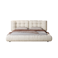 Lit Nuage, Lit Moderne Minimaliste Haut de Gamme Élégant, Grand Lit Crème Style Wabi-Sabi Tendance pour Chambre Principale