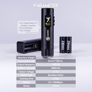 Máquina Profesional de Microneedling y Tatuaje <span class=keywords><strong>Dragonhawk</strong></span> X7 Permanente con Longitud de Carrera de 3.5mm, Motor sin Escobillas, Batería de 1800mAh, Color Negro - Product Image 3