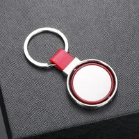 Porte-clés rotatif en métal avec logo personnalisé et sangle en cuir PU, porte-clés rond vierge pour la promotion d'entreprise, cadeau d'entreprise