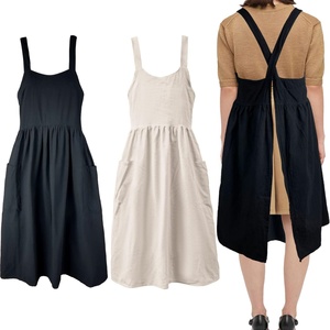 Cotton Linen <b>Apron</b> Cross Back <b>Work</b> <b>Apron</b> for Women with Pockets Pinafore Dress X Cross Halter <b>Apron</b> for Baking Chef Gardening - Product Image 2