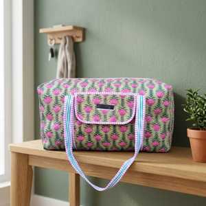 Beautiful Luxury Sport Bohemian Duffle Bag Handmade Quilted Weekender Travel <b>Backpack</b> <b>Large</b> Floral Pattern Zipper Closure Cotton - Product Image 3