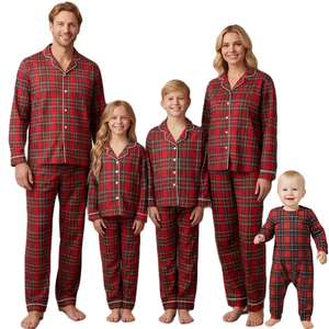 Piyama Keluarga Natal Yaguyuly Set Seragam Atasan Lengan Panjang Celana Kotak-kotak Pakaian Tidur Liburan 100% Poliester Dapat Dicuci Mesin (Pria) - Product Image 1