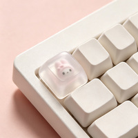 Keycap Transparan Putih Berlapis Es dengan Telinga Kelinci Pink Lucu Kawaii Pastel Artisan untuk Keyboard Mekanik