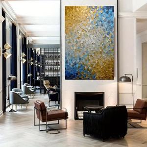 Personnaliser encadré grande taille <span class=keywords><strong>bleu</strong></span> or moderne texturé épais abstrait mur Art décor peinture acrylique pour la maison salon - Product Image 2