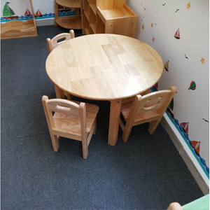 Round <b>Wooden</b> Dining <b>Table</b> For Kindergarten Customizable Size <b>Foldable</b> Feature - Product Image 1