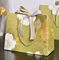 Tas Hadiah Vintage Emas Bermotif Bunga, Dapat Didaur Ulang, Cetak Daun Bunga Retro Cina, Pita Satin Dua Warna, Cetak Offset