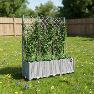 Fioriera da Giardino in PP Grigio Chiaro 47.2x15.7x53.5 Pollici con Traliccio per Esterni e Recinzioni - Product Image 2