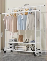 Rak Pakaian Logam Beroda Kapasitas Besar dengan Dua Tiang, Organizer Penyimpanan untuk Kamar Tidur/Balkon, untuk Pakaian & Sepatu, gantungan baju