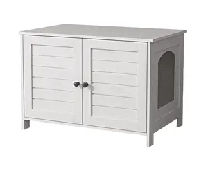 Venta al por mayor moderno barato blanco mascota interior oculto muebles de madera cerrado caja de arena casa gato gabinete