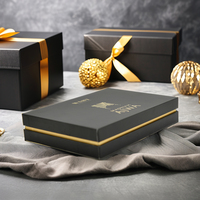 Embalaje de ropa y ropa interior de oro negro mate de lujo personalizado Caja de papel rígida de dos piezas Base y tapa Caja de regalo de hombro de papel