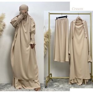 6608# Modest Khimar Hijab Abaya Premium Quality 2 Pcs Sets Frill Elasticated Cuff Jilbab Prayer Abayas 10 Colors - Product Image 5