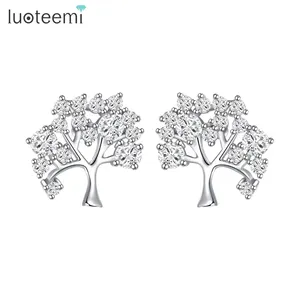LUOTEEMI CZ Diamond Rose Gold Rhodium Plated Cute Korean Fashion Style Girls Christmas Gift Tree Stud Earrings Woman