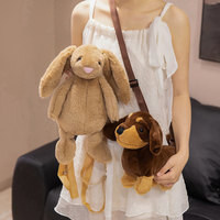 Sac bandoulière Teckel 2025 Nouveau modèle polyvalent en peluche courte, motif chiot mignon de dessin animé, 0-24 mois