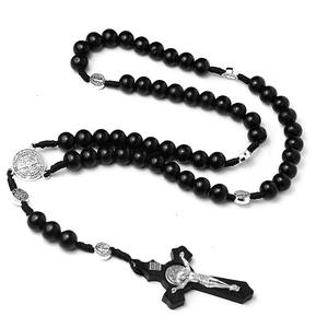 Kalung Rosario Katolik Religius dengan Manik-manik Kayu, Liontin Bunda Maria, Salib Yesus - Product Image 3