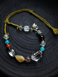 Natural Irregular Clear Quartz Multi Gemstone Necklace, 925 Sterling <b>Silver</b> Elephant Charm Hand Woven Adjustable <b>Choker</b> - Product Image 5