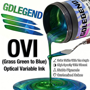 Tinta variable óptica de serigrafía directa de fábrica GDLEGEND <span class=keywords><strong>para</strong></span> documento antifalso F14 verde hierba a azul OVIInk con muestra - Product Image 1