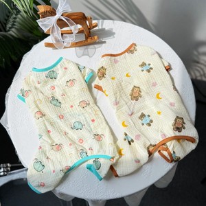 Pet Dog Cotton Pajamas Light Blue And Light Yellow Cartoon <b>Elephant</b> Print Breathable Summer Clothes For Small Dogs - Product Image 3