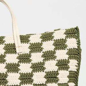 Women's Large Capacity Crochet <b>Checkered</b> Portable Beach Weekender Bag <b>Top</b> Handles Custom Summer Tote Open Spring Autumn Winter - Product Image 2
