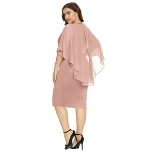Vestido de Fiesta para Mujer Talla Grande con Volantes en las Mangas y Abertura Alta, Color Sólido - Product Image 4