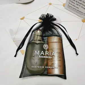 Grand sac cadeau en Organza transparent avec ruban, sac de luxe en Organza, impression d'écran en chine, couleur noir, personnalisable, livraison gratuite